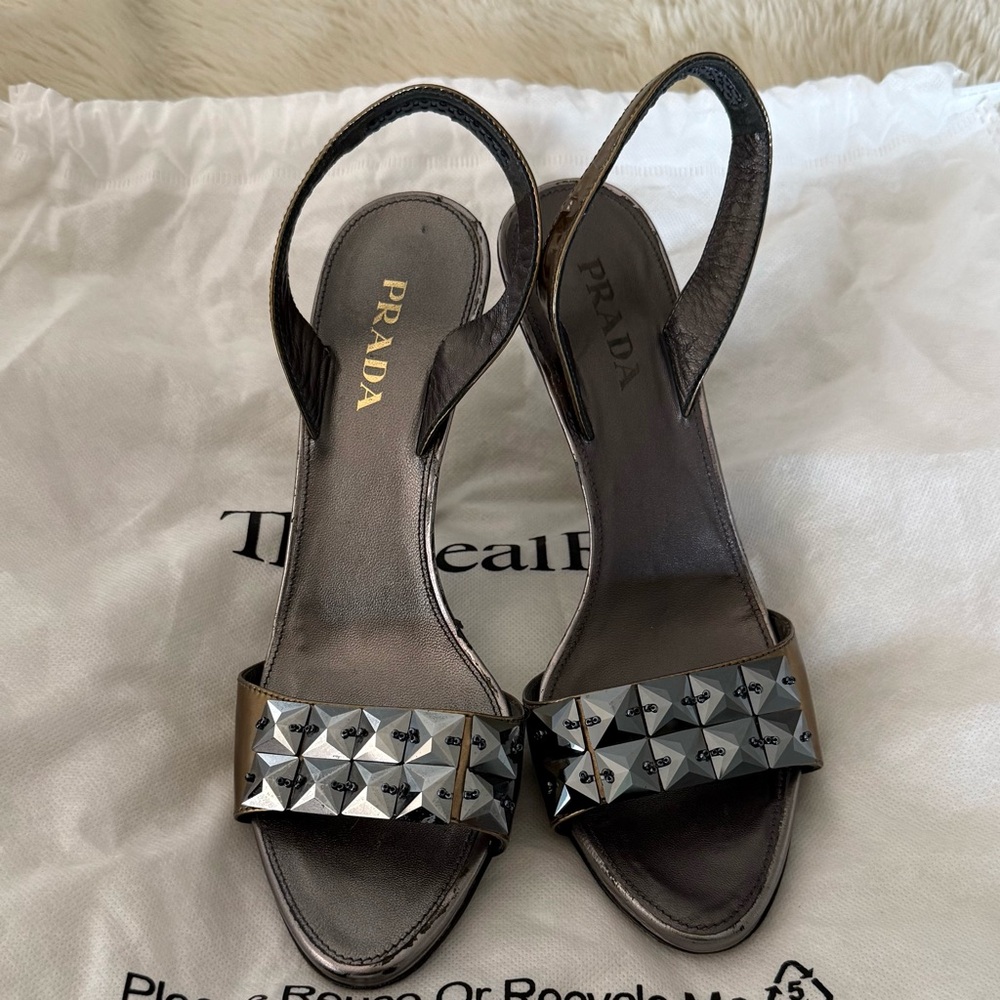 Prada Black Studded Slingback Heels